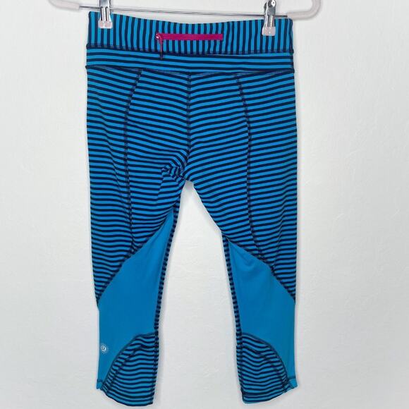 Lululemon Seawheeze Run Inspire Crop II W6F67S Striped Capri Leggings Size 6 - Picture 2 of 13